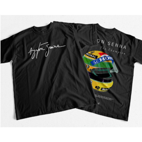 Camiseta Masculina  Basica  Ayrton Senna Capacete Formula 1 The Champion Rip  (Frente e Costa)  Style T-shirt Camisa Premium Envio Imediato