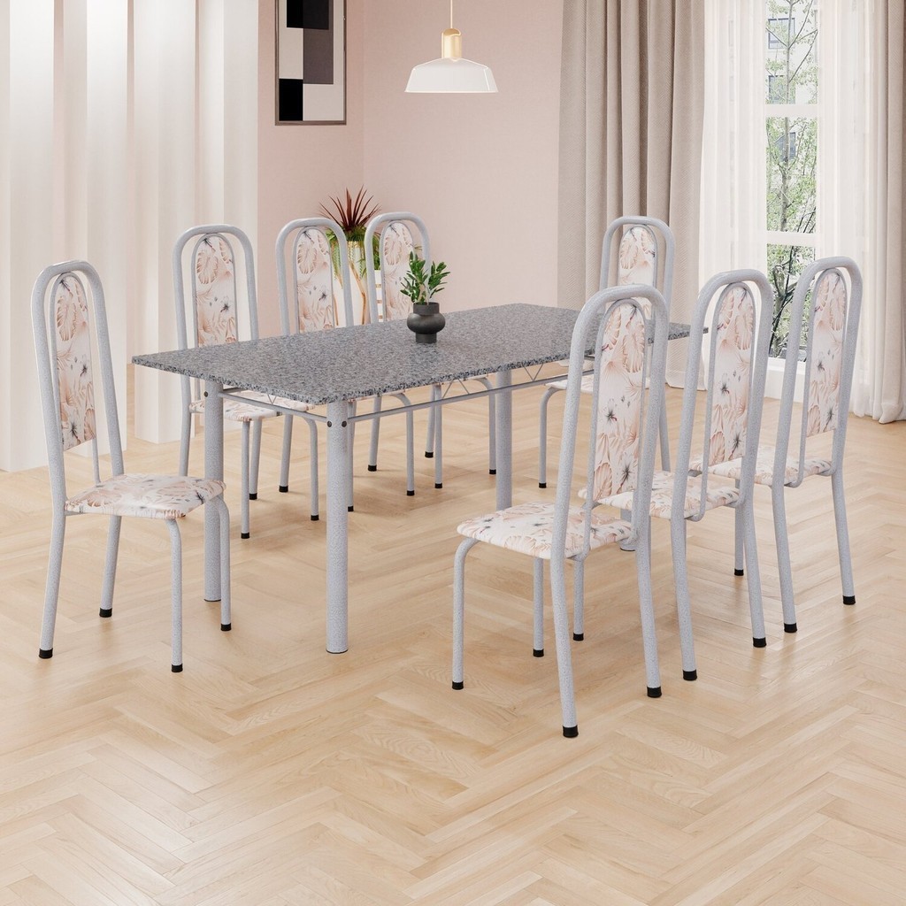 Conjunto de Mesa Retangular 180x75cm Tampo Granito Ocre 8 Cadeiras Lavínea Botanic Bege/Mart Pérola em Oferta na Shopee
