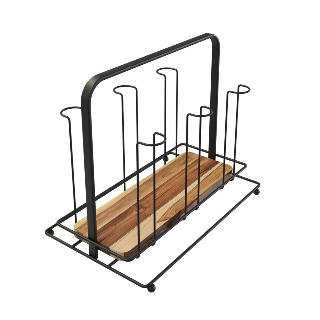 Porta Copos De Mesa Madeira Cozinha Pia Aço Preto Organização Mesa Posta
