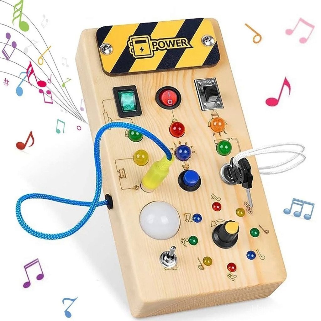 Brinquedo Sensorial De Madeira Ocupado Montessori Com Placa De Interruptor De Luz LED , Jogos De Atividades De Viagem Pa
