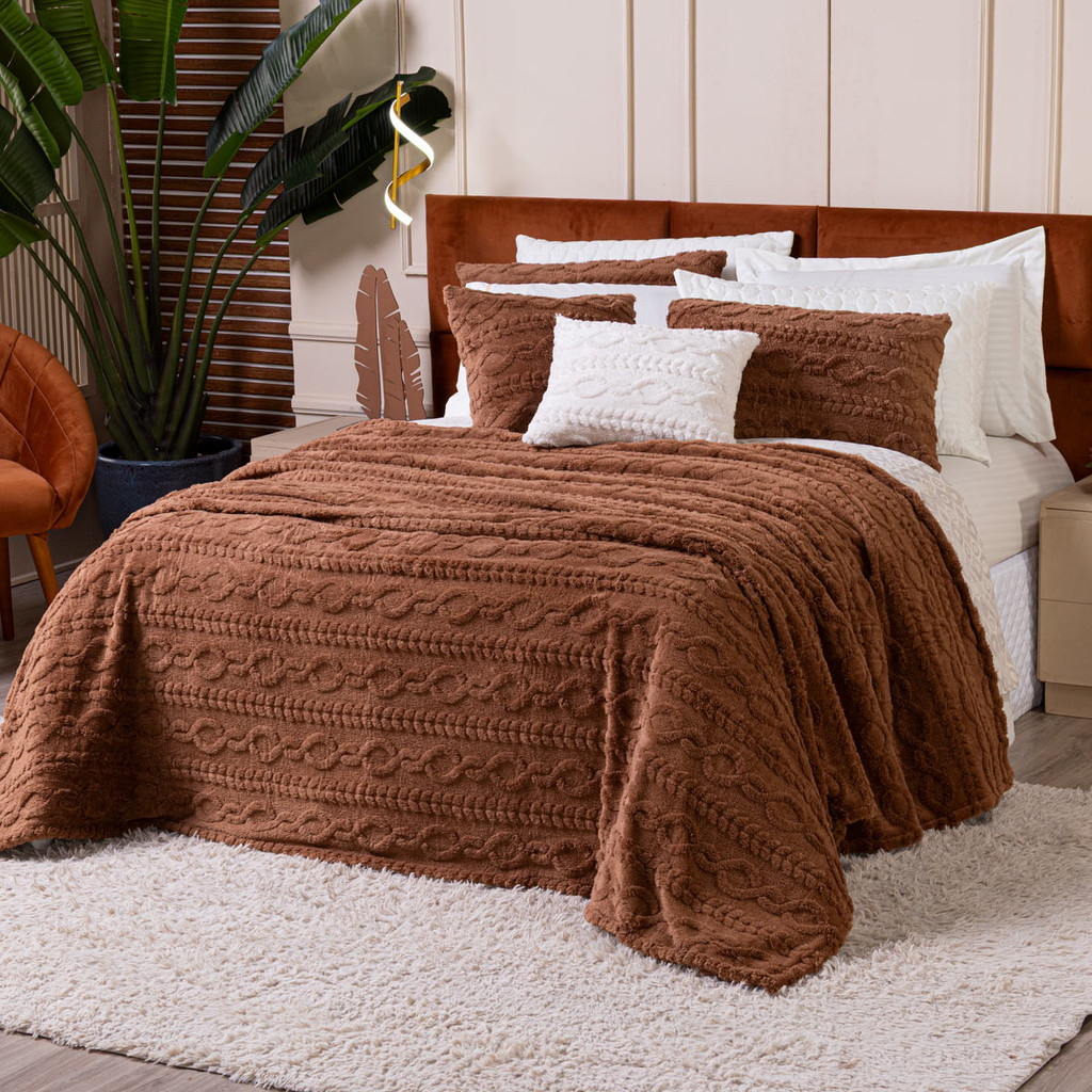 Cobertor Manta Zurique Trançado Avulso KING - Mantinha Plush Fleece Sherpa Alto Relevo Fla...