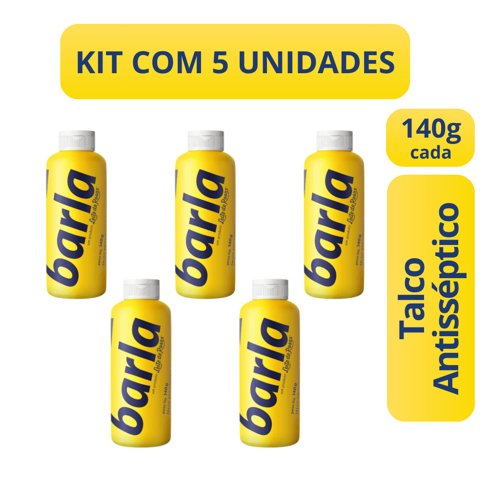 Talco Barla Antisséptico 140g Proteção Antisséptica e Controle de Odor Kit com 5 Unidades