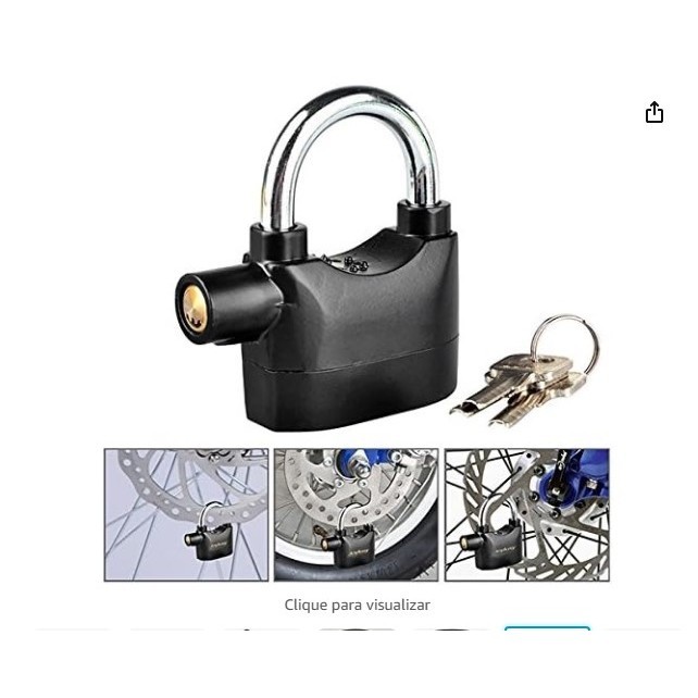 CADEADO de Bloqueio de Alarme  Segurança Universal Anti-Roubo para Porta Motor Cadeado de Bicicleta com 3 Chaves