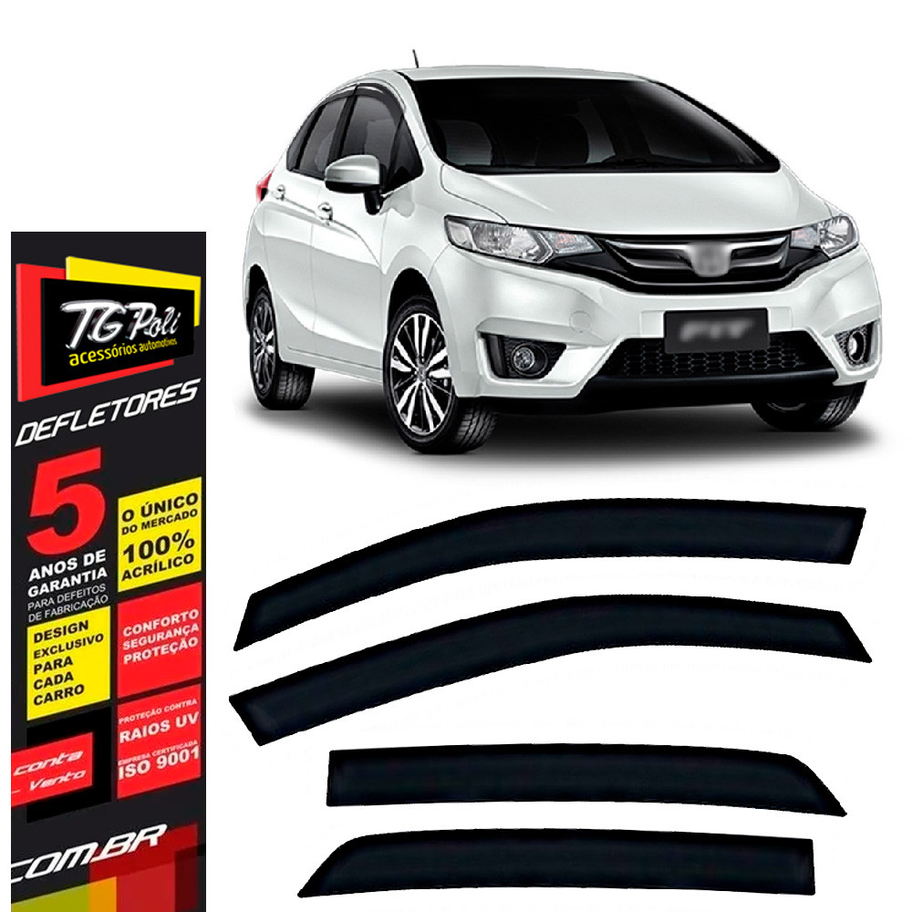 Calha de Chuva Honda Fit 2009 a 2014 4 portas TG Poli Defletor Portas Protetor Janelas Fumê