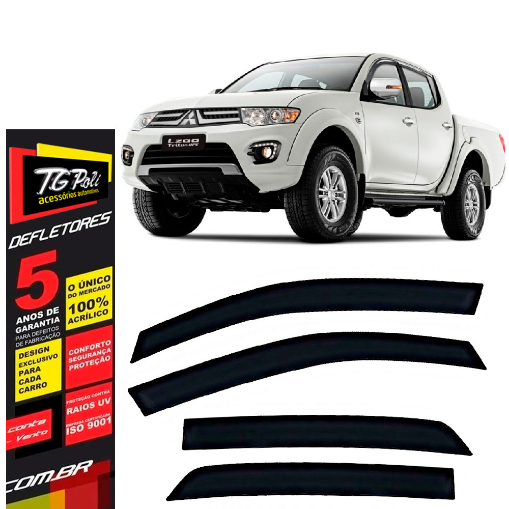 Calha de Chuva Mitsubishi L200 Triton 2008 a 2018 4P TG Poli Defletor Portas Protetor Janelas Fumê