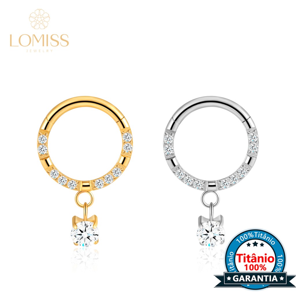 Piercing Argola Helix Septo Rook Titânio Segmento Articulado Zircônia Cravejada Frontal Com Pingente