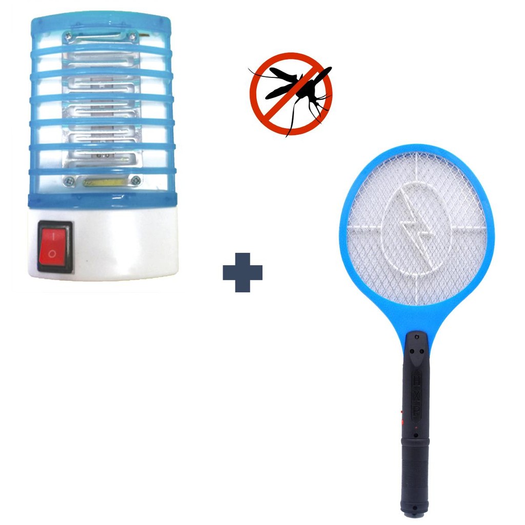 Kit Mata Mosquito Luz Noturna + Raquete Elétrica Recarregável Bivolt