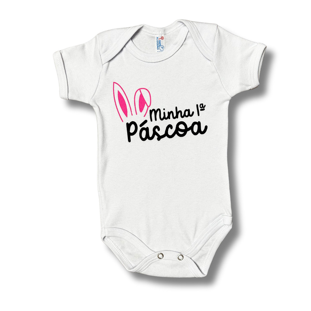 Body Bebê 1º Páscoa Orelha Rosa