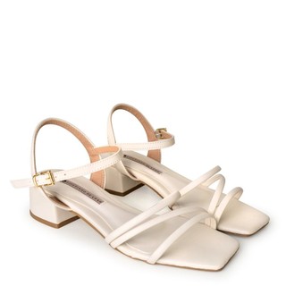 Sandália Napa Off White / Ouro  Tiras Finas e Salto Bloco 100090.03_2 em Oferta na Shopee