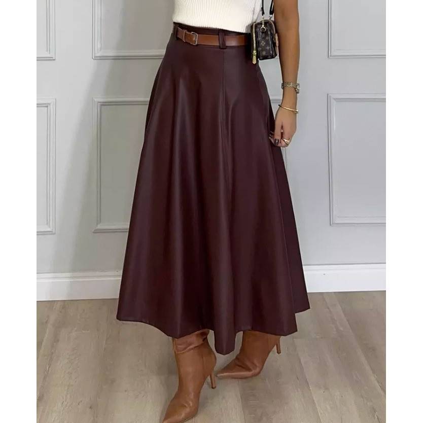 Saia De Courino Feminino Gode Longa Cintura Alta 333 em Oferta na Shopee