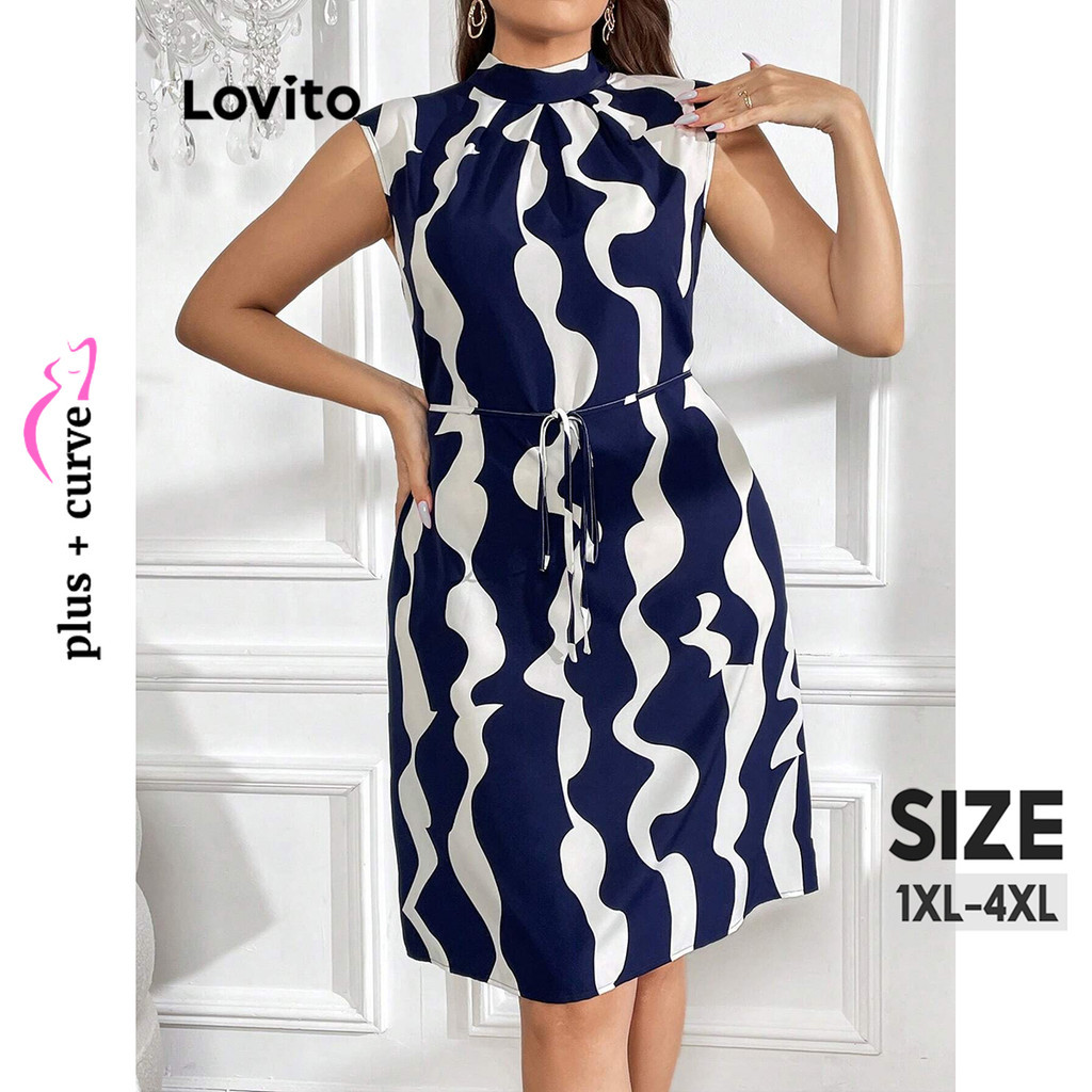 (Trendy) Lovito Vestido colorblock geométrico elegante plus size para mulheres LBL16144 - Women Clothes