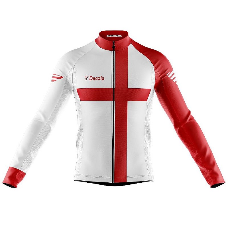 Camisa Inglaterra Ciclismo Copa Manga Longa Decole Uv Bike Zíper Full