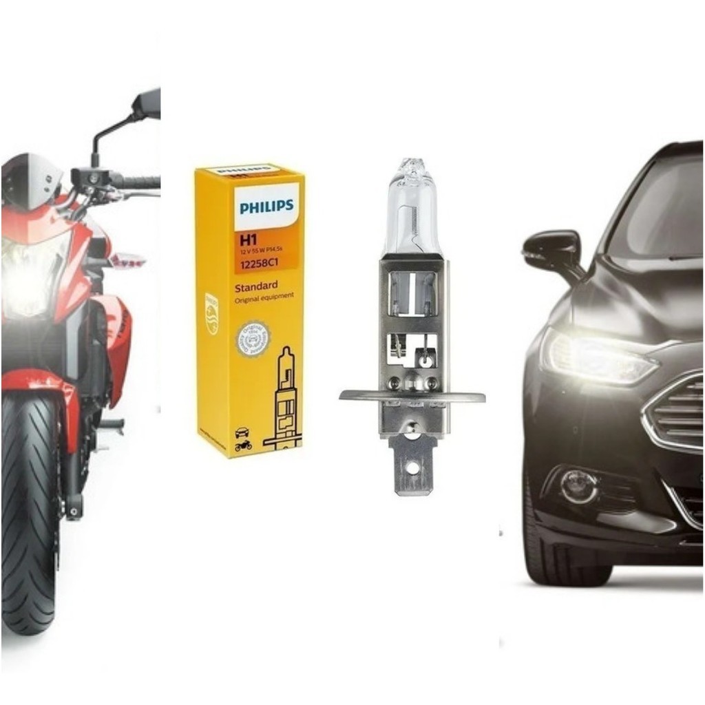 Lâmpada H1 Original Philips Standard 12258c1 12v 55w Farol Alto ou Baixo Halogena em Oferta na Shopee