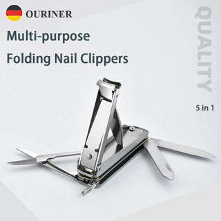 Cortador de unhas multiuso cinco em um, aço inoxidável dobrável, chaveiro, kit, ferramenta de unhas