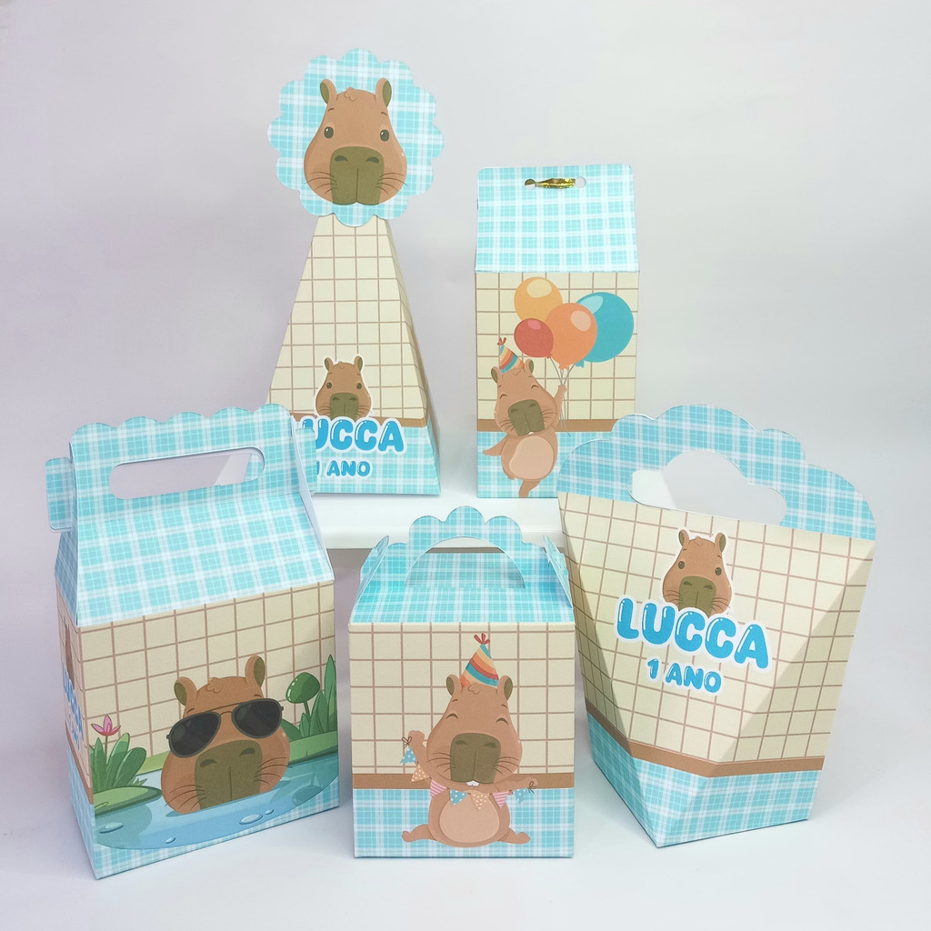 Lembrancinhas Capivara Aniversário Caixinhas Personalizadas Pegue e Monte Kit Festa Infantil Decoração