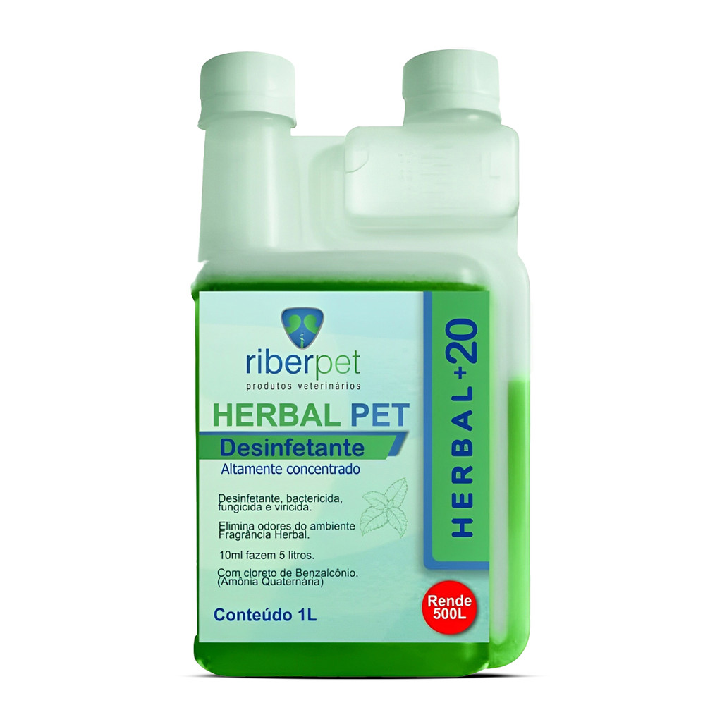 Herbal Pet +20 Desinfetante Concentrado Rende 500L Frasco 1L - Pets