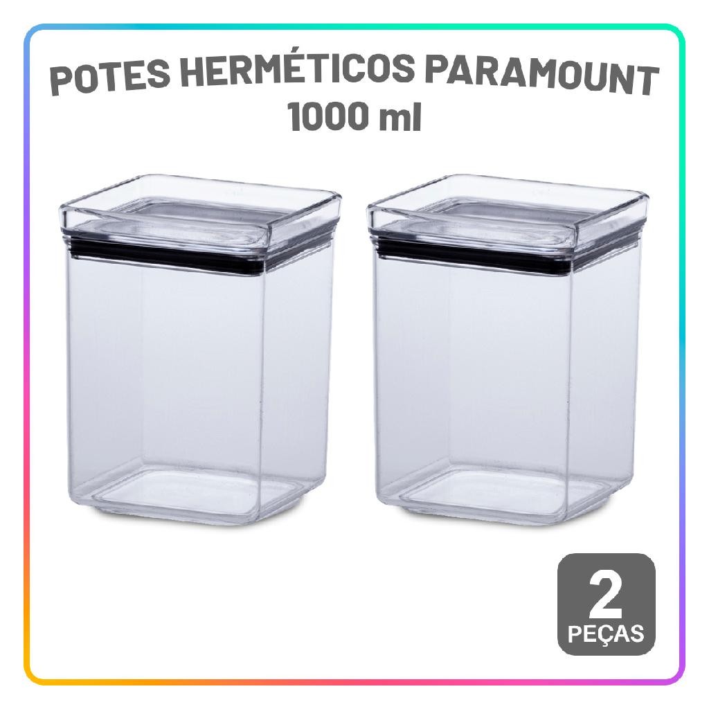 Pote Hermético 2 peças 1000 ml Conjunto com tampa de 4 Travas para Mantimentos Marmita - Home & Living
