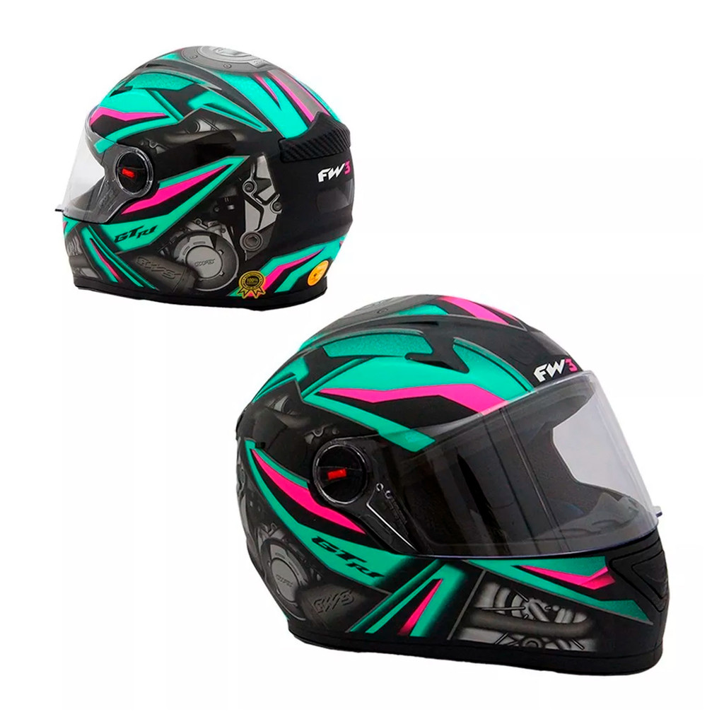 Capacete Fechado Fw3 GTN R1 Cor Preto Fosco Verde e Rosa Tamanhos 56 58 60 - FW3 em Oferta na Shopee