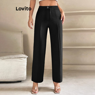 Lovito Elegante Calça Feminina Lisa Alinhada com Fecho Frontal LBL09087