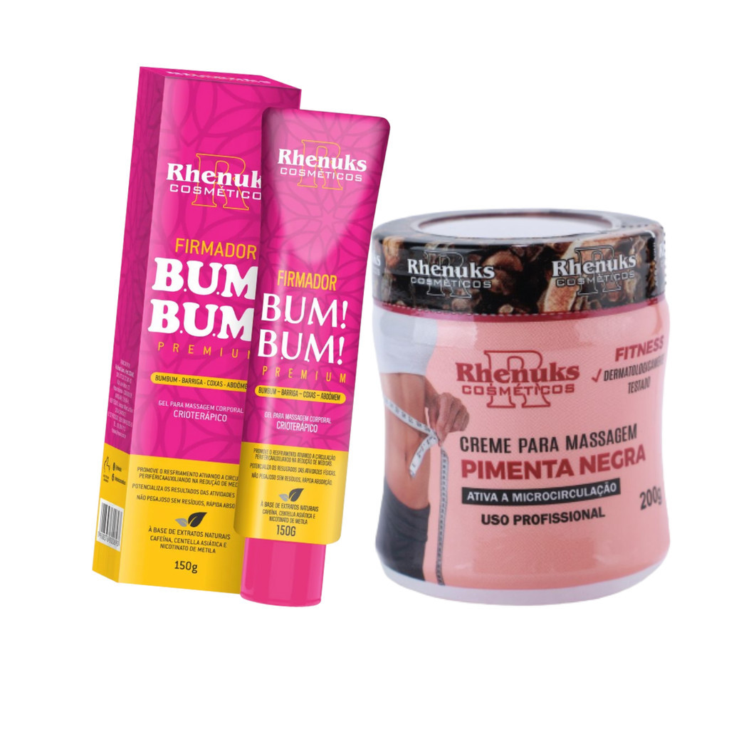 Kit 01 Gel Massageador Redutor de Medidas Corporal Pimenta Negra + 01 Gel Firmador Bumbum Redutor Estrias Celulites