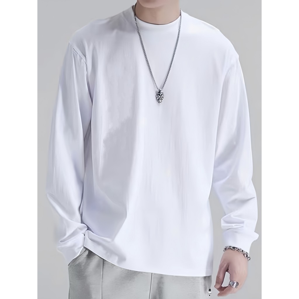 Camiseta Lisa Básica  Manga Longa 100% Algodão Mlaha Premium Masculina Fio 30,1 Panteada Premium Gola Redonda em Oferta na Shopee