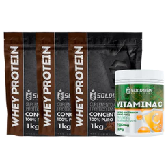 Kit: Whey Protein Concentrado 3kg + Vitamina C 500g Soldiers Nutrition Proteína Muscular