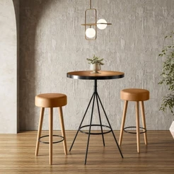 Conjunto Mesa Bistrô e 2 Banquetas Londres Salaone Marrom/Preto Marrom/Preto