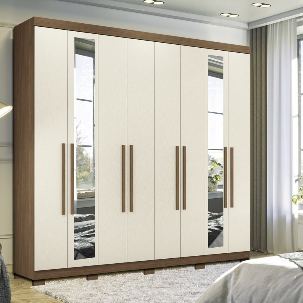 Guarda-roupa 8 Portas 4 Gavetas Master New com Espelho e Pés Jatoba/Areia - Home & Living