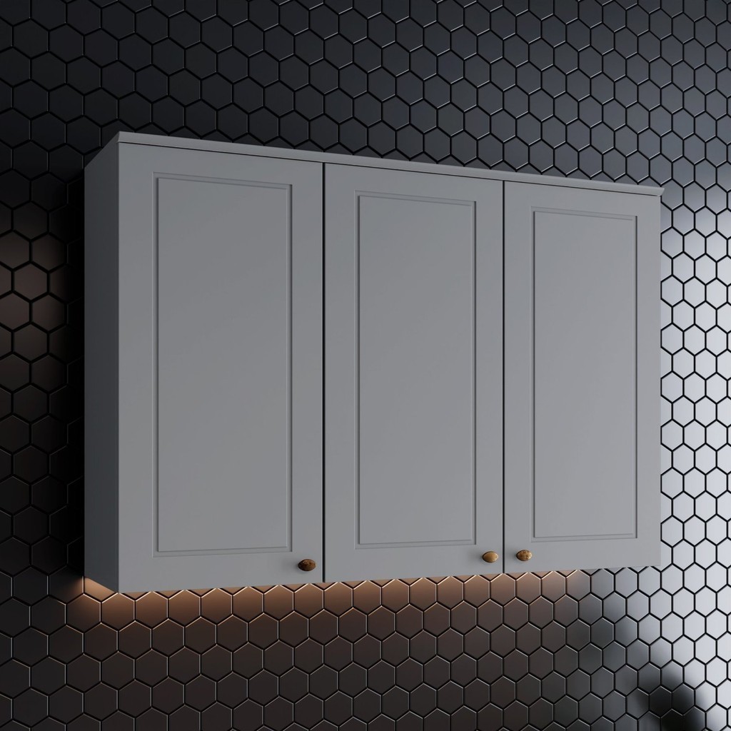 Armário Aéreo 3 Portas 120cm Emily Espresso Móveis Cinza - Home & Living