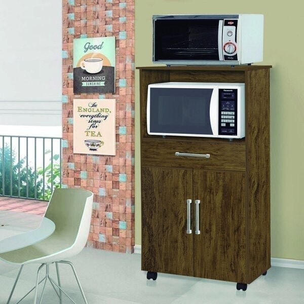 Balcao Nicho Para Microondas 2 Portas Ipe  Amêndoa Wood - Home & Living