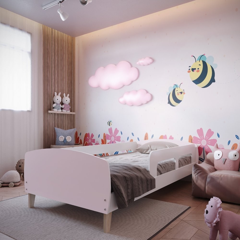 Cama Solteiro Jardim Com Protecao Montessoriana  Branco/Rosa em Oferta na Shopee