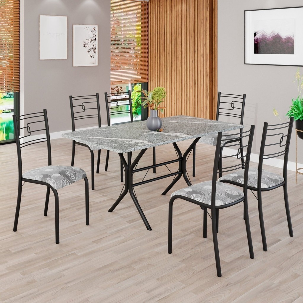 Conjunto Sala de Jantar Mesa Retangular 140x75cm Tampo Granito Topázio 6 Cadeiras Paraty Paraopeba/Preto em Oferta na Shopee