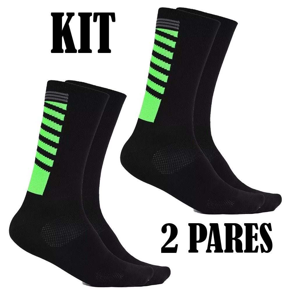 Kit 2 Pares Meia compressão masculina Corrida ciclismo Esportiva Cano Médio