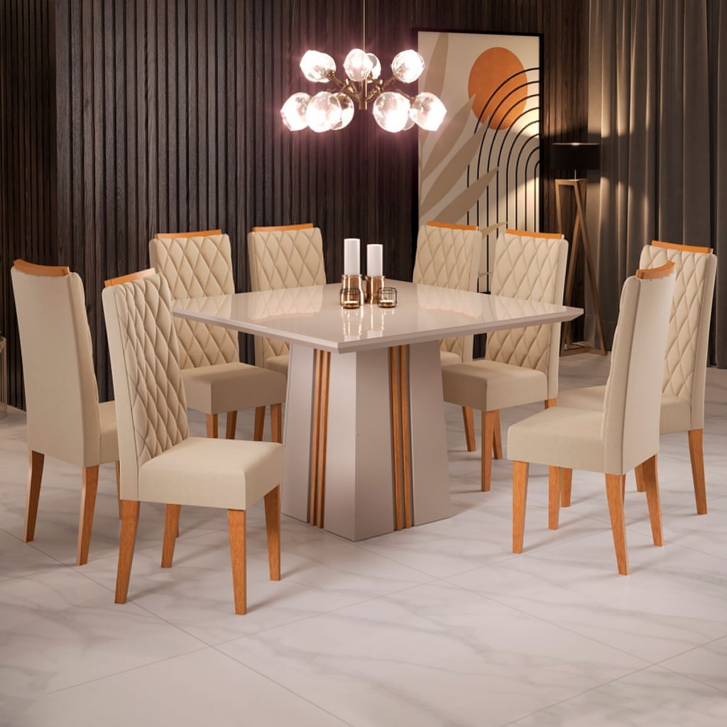 Mesa de Jantar 8 Lugares Perla com Vidro - Home & Living