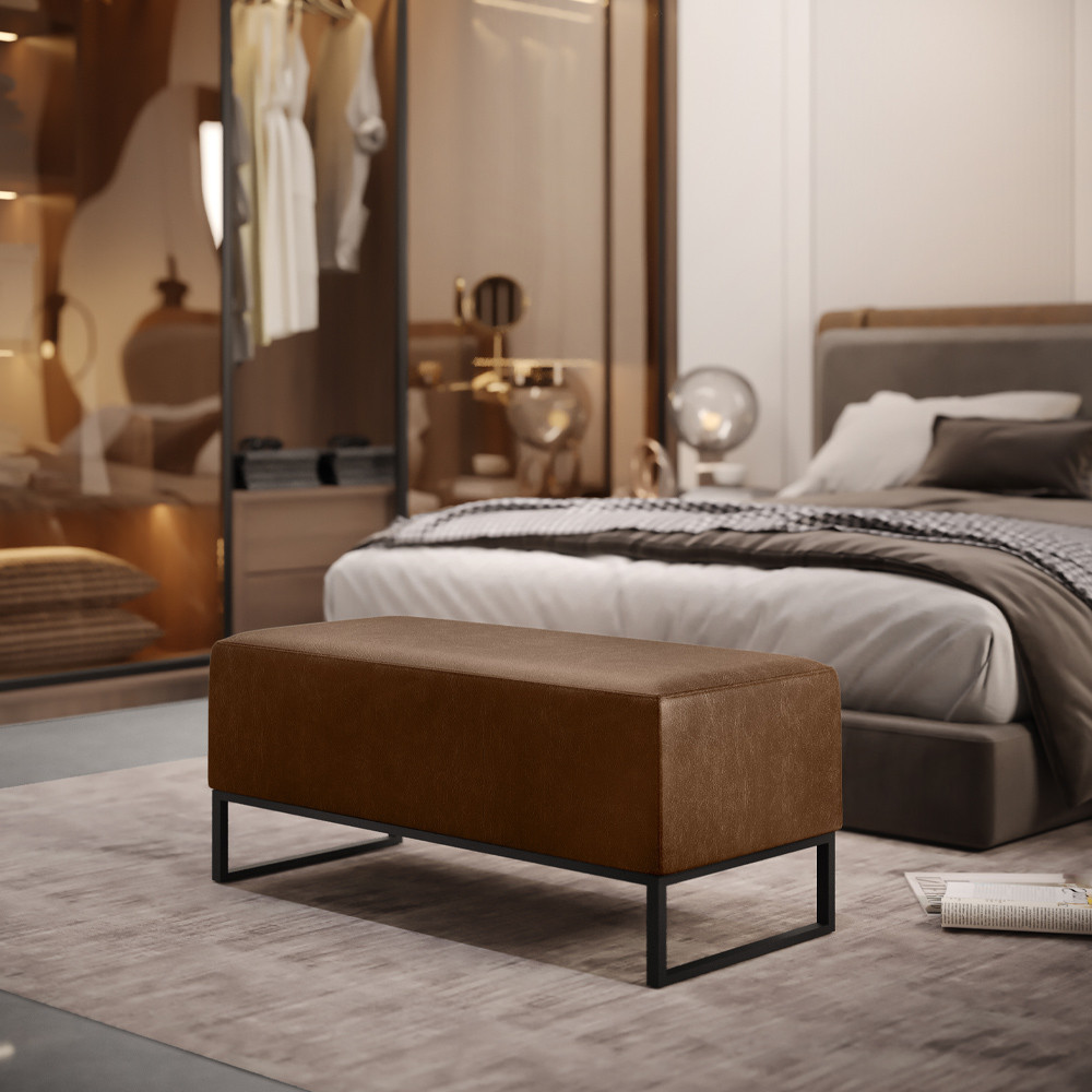 Puff Decorativo Para Sala de Estar Cléo W01 Base de Ferro 90cm Couríssimo Marrom - Lyam Decor em Oferta na Shopee