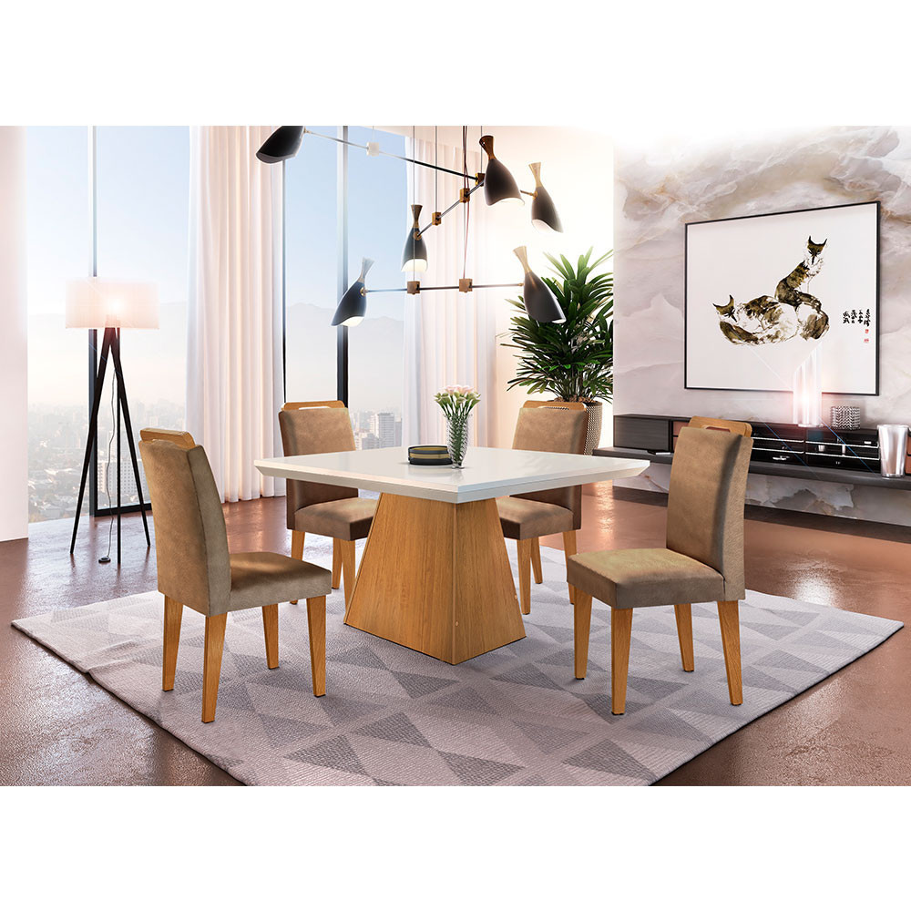 Sala de Jantar Aida 90 TP MDF Canto Reto com 4 Cadeiras Rufato em Oferta na Shopee