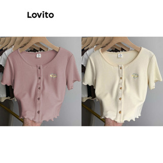 Lovito Casual Camiseta com Botões para Mulheres LNE20057 (Multicolorido)