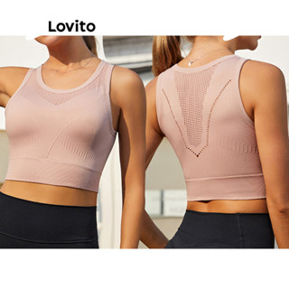 Lovito Sutiã Esportivo Esportivo De Malha Lisa E Contrastante Para Mulheres LNL45086