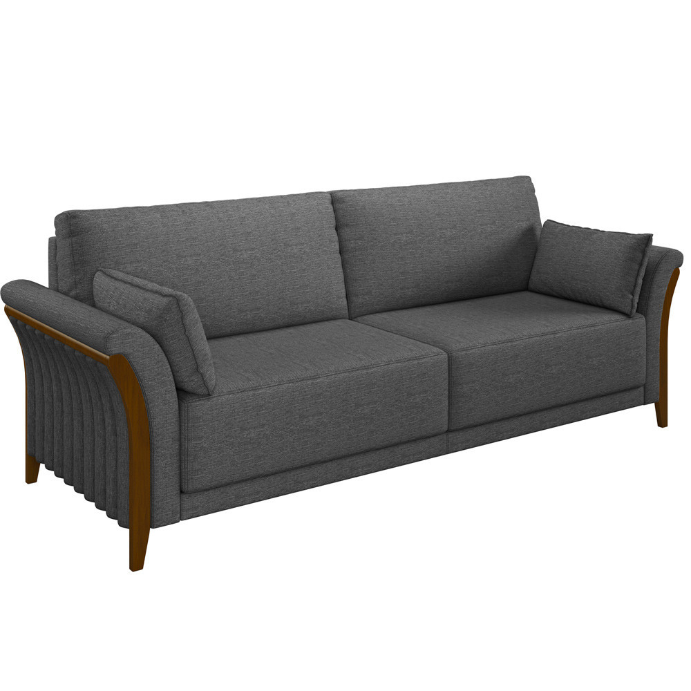 Sofá 03 Lugares Para Sala De Estar Pés Em Madeira 222 cm Stefan M03 Linho Chumbo - Lyam Decor em Oferta na Shopee