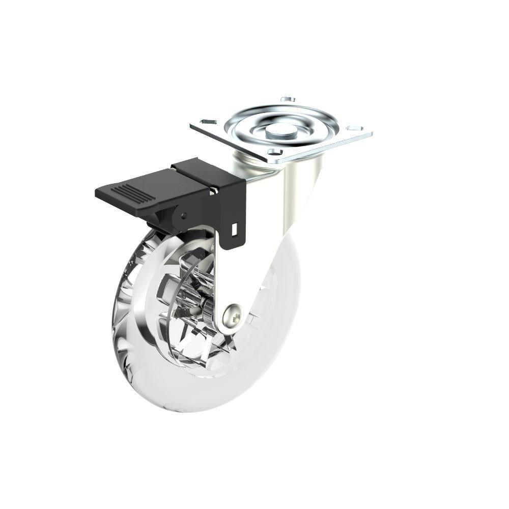 Rodízio Soprano Transparente 100mm com Freio Chapa Giratória Niquelado em Oferta na Shopee