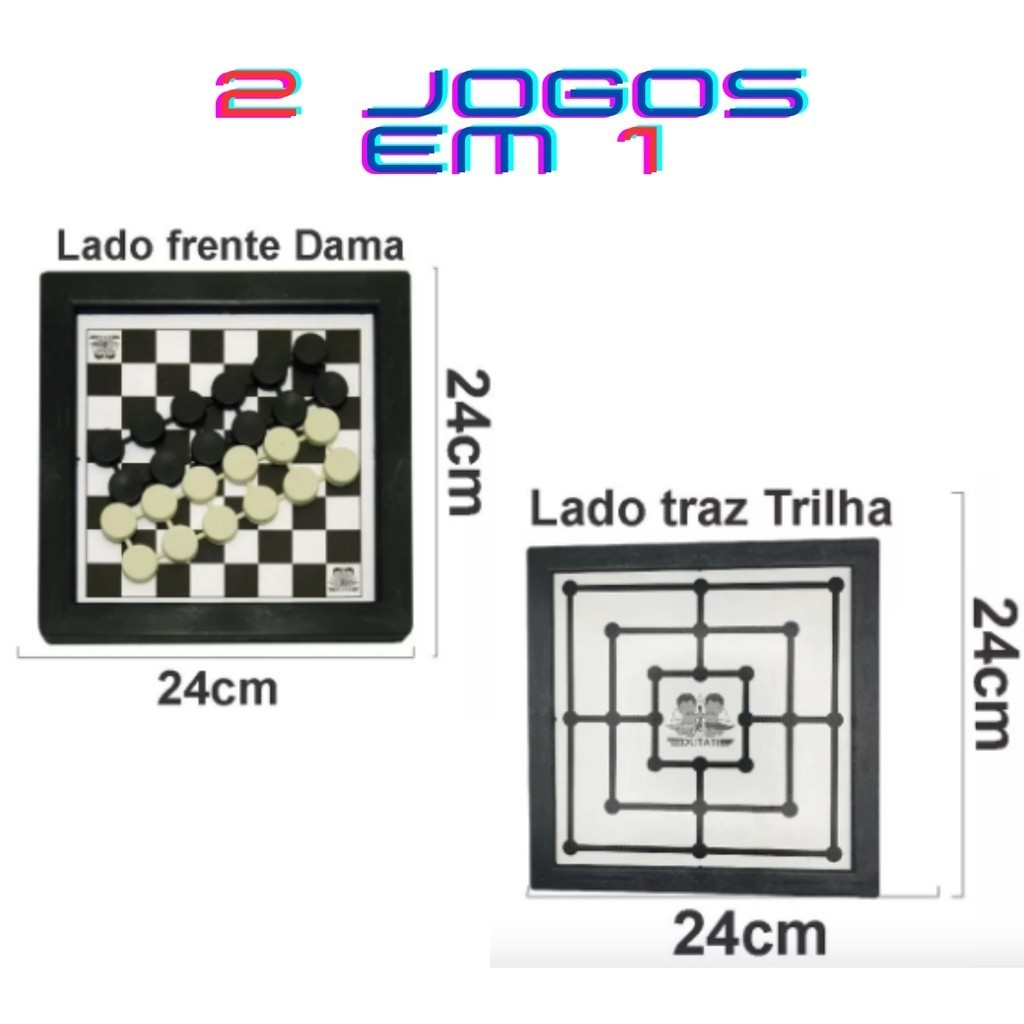 Jogos Tabuleiro 2 em 1 Dama Trilha Dutati 24cm Tabuleiro + Peças