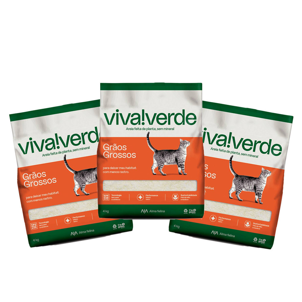 Kit 3 Areias Higiênicas Biodegradável Viva Verde Grãos Grossos para Gatos 4kg em Oferta na Shopee