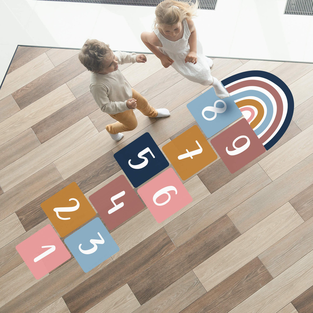 Adesivo para Chão Arco Íris Amarelinha Infantil Laminado