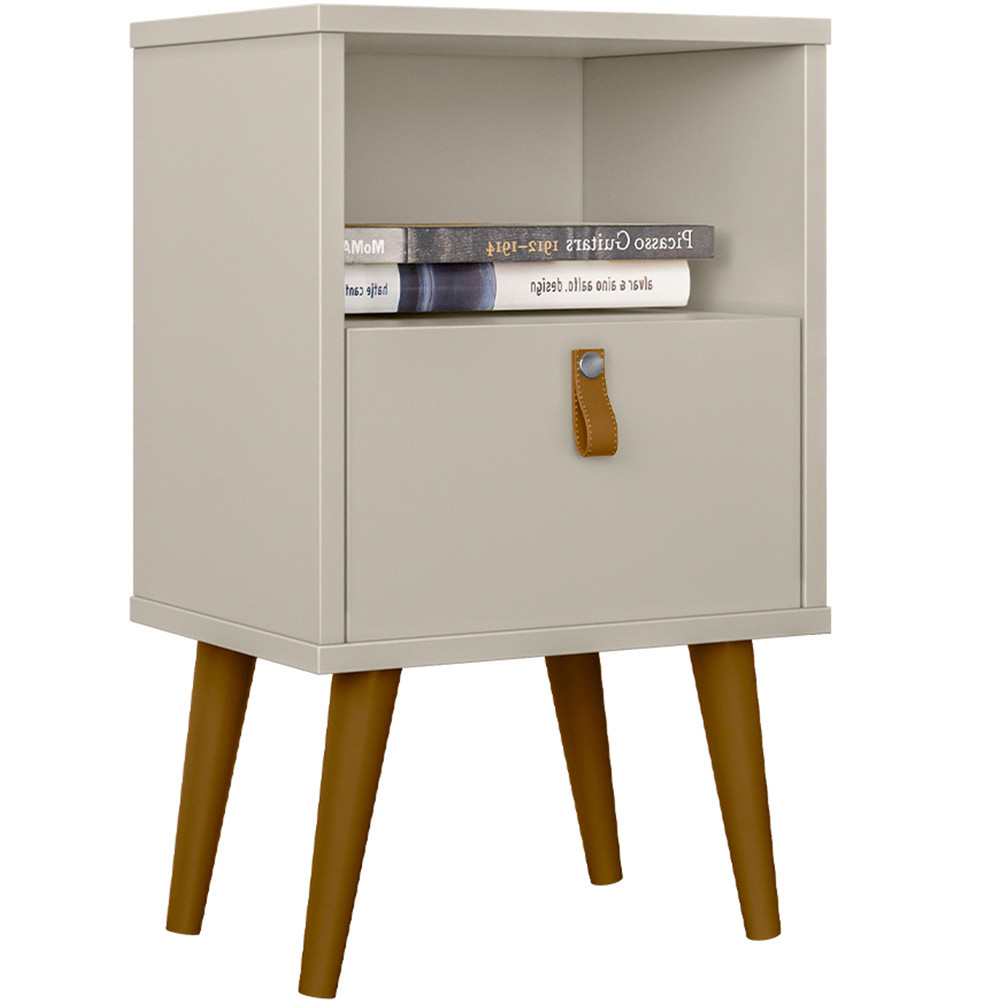 Mesa De Cabeceira Com 01 Gaveta 01 Nicho 04 Pés em Madeira Loreta L05 Off White - Lyam Decor - Home & Living