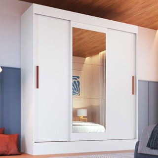 Guarda-Roupa Solteiro Marselha 3 Portas 2 Gavetas com Espelho Branco - Doripel Móveis em Oferta na Shopee
