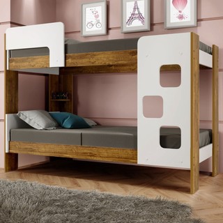 Beliche Vegas 100% Mdf 1 Prateleira com Escada e Grade de Segurança Branco/Ypê - Tigus em Oferta na Shopee