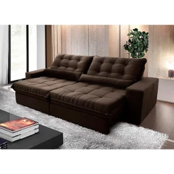 Sofá Retrátil Reclinável Zurique 2,50m Suede Velut Marrom Molas no Assento - King House