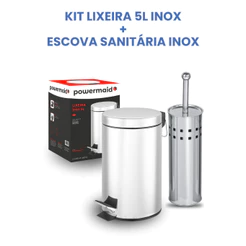Kit Lixeira Redonda Inox com 5L Escova Sanitária Powermaid