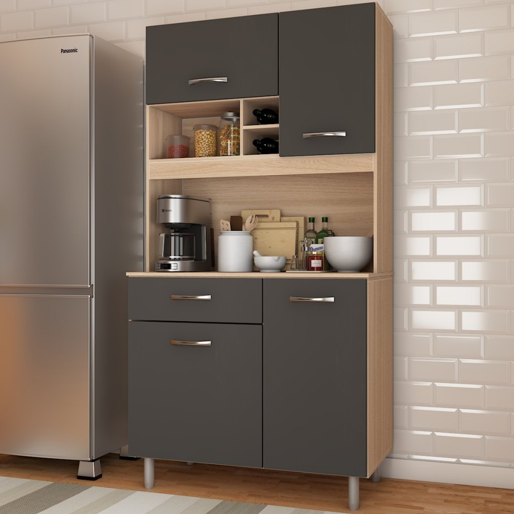 Cozinha Compacta Glória 4 Portas 1 Gaveta Freijó/Grafite - Panorama Móveis em Oferta na Shopee