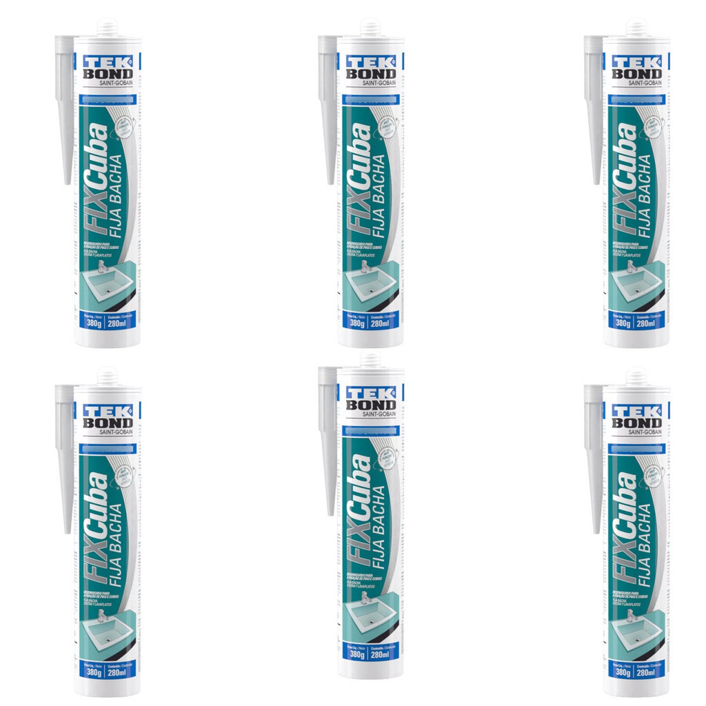 Kit 6 Cola Fixa Cuba Pia Inox Mármore Granito 380g Tek Bond